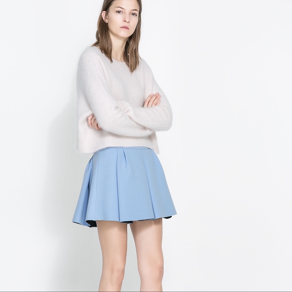 Zara Baby Blue Pleated Mini Skirt